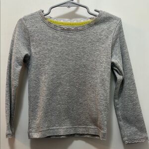 Mini Boden Gray Long Sleeve Pointelle Top With Lace Trim Size 3-4 Y